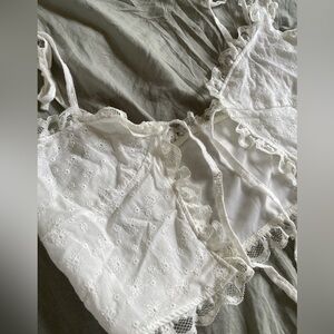 White Lacey Eyelet Tie-Front Crop Top